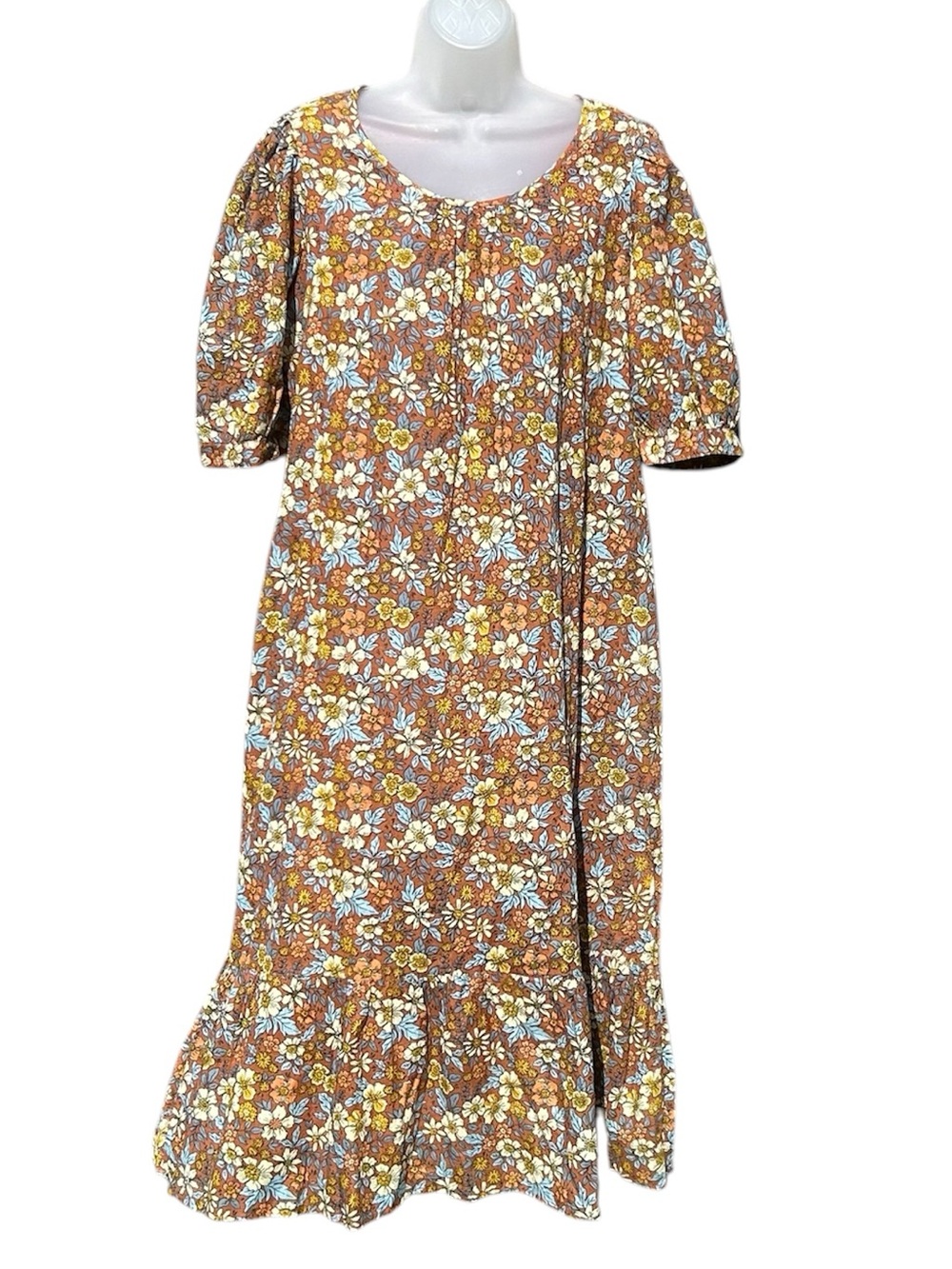 OLIVIA JAMES The Label Women M Molly Brown Floral Ditsy Retro Cotton Midi Dress.